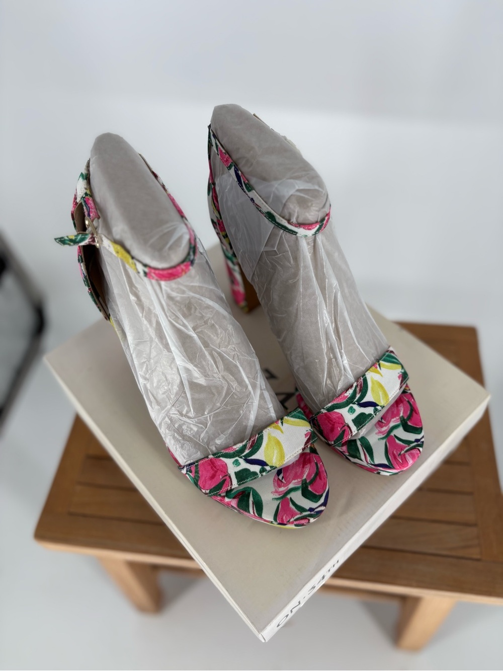 New on 34th women’s Floral Open-Toe High Heel Sandals in Pink & Green size 10 M